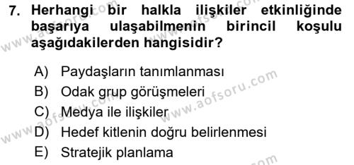 Halkla İlişkiler Kampanya Analizi Dersi 2022 - 2023 Yılı (Vize) Ara Sınavı 7. Soru