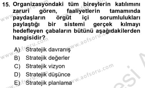 Halkla İlişkiler Kampanya Analizi Dersi 2023 - 2024 Yılı (Vize) Ara Sınavı 15. Soru