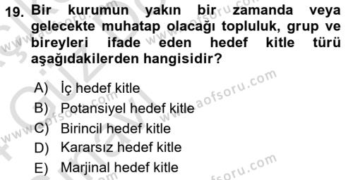 Halkla İlişkiler Kampanya Analizi Dersi 2023 - 2024 Yılı (Vize) Ara Sınavı 19. Soru