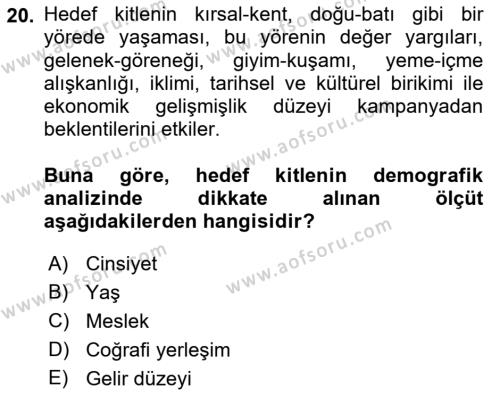 Halkla İlişkiler Kampanya Analizi Dersi 2023 - 2024 Yılı (Vize) Ara Sınavı 20. Soru