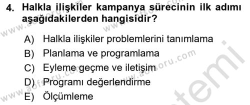 Halkla İlişkiler Kampanya Analizi Dersi 2023 - 2024 Yılı (Vize) Ara Sınavı 4. Soru