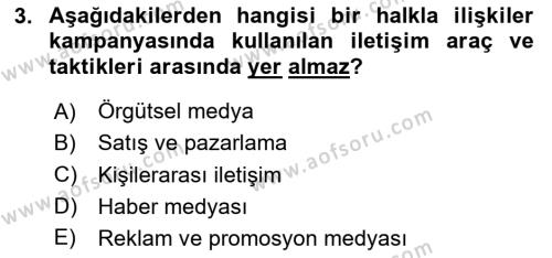 Halkla İlişkiler Kampanya Analizi Dersi 2024 - 2025 Yılı (Vize) Ara Sınavı 3. Soru