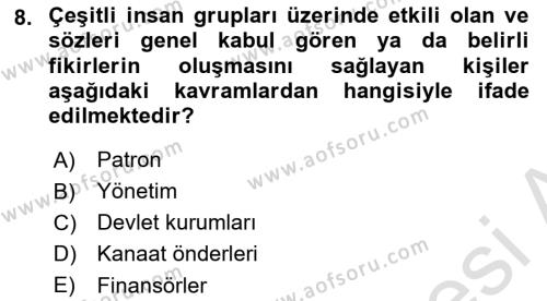 Halkla İlişkiler Kampanya Analizi Dersi 2024 - 2025 Yılı (Vize) Ara Sınavı 8. Soru