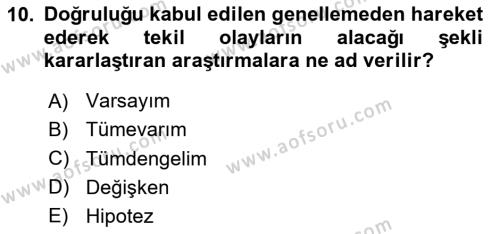 Halkla İlişkiler Araştırmaları Dersi 2020 - 2021 Yılı Yaz Okulu Sınavı 10. Soru