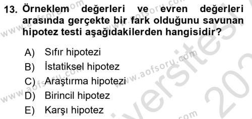 Halkla İlişkiler Araştırmaları Dersi 2020 - 2021 Yılı Yaz Okulu Sınavı 13. Soru