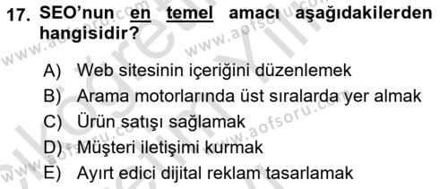 Halkla İlişkiler Araştırmaları Dersi 2020 - 2021 Yılı Yaz Okulu Sınavı 17. Soru