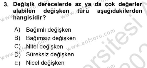 Halkla İlişkiler Araştırmaları Dersi 2020 - 2021 Yılı Yaz Okulu Sınavı 3. Soru