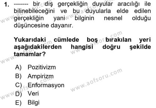 Halkla İlişkiler Araştırmaları Dersi 2021 - 2022 Yılı (Vize) Ara Sınavı 1. Soru