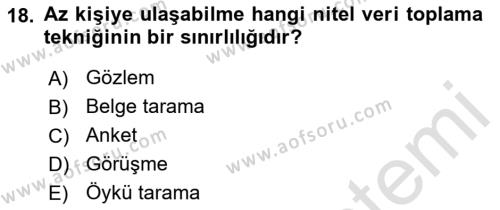 Halkla İlişkiler Araştırmaları Dersi 2021 - 2022 Yılı (Vize) Ara Sınavı 18. Soru