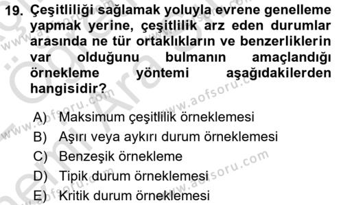 Halkla İlişkiler Araştırmaları Dersi 2021 - 2022 Yılı (Vize) Ara Sınavı 19. Soru