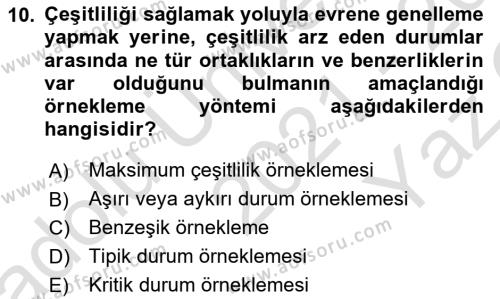 Halkla İlişkiler Araştırmaları Dersi 2021 - 2022 Yılı Yaz Okulu Sınavı 10. Soru