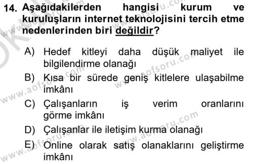 Halkla İlişkiler Araştırmaları Dersi 2021 - 2022 Yılı Yaz Okulu Sınavı 14. Soru