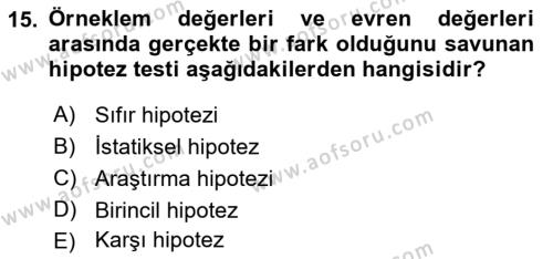 Halkla İlişkiler Araştırmaları Dersi 2021 - 2022 Yılı Yaz Okulu Sınavı 15. Soru