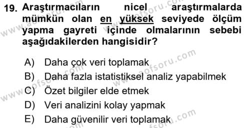 Halkla İlişkiler Araştırmaları Dersi 2021 - 2022 Yılı Yaz Okulu Sınavı 19. Soru