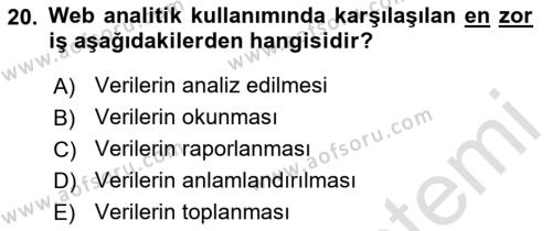 Halkla İlişkiler Araştırmaları Dersi 2021 - 2022 Yılı Yaz Okulu Sınavı 20. Soru