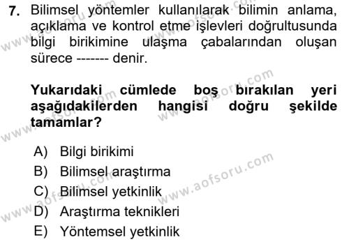 Halkla İlişkiler Araştırmaları Dersi 2021 - 2022 Yılı Yaz Okulu Sınavı 7. Soru