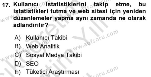 Halkla İlişkiler Araştırmaları Dersi 2022 - 2023 Yılı Yaz Okulu Sınavı 17. Soru