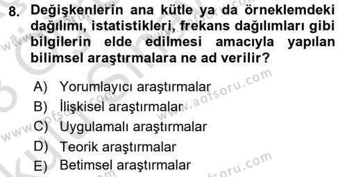 Halkla İlişkiler Araştırmaları Dersi 2022 - 2023 Yılı Yaz Okulu Sınavı 8. Soru