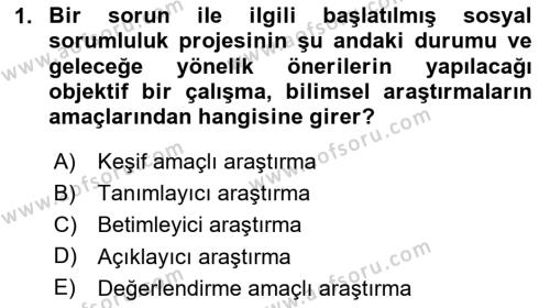 Halkla İlişkiler Araştırmaları Dersi 2023 - 2024 Yılı (Vize) Ara Sınavı 1. Soru