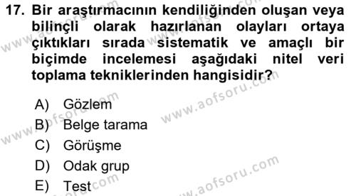 Halkla İlişkiler Araştırmaları Dersi 2023 - 2024 Yılı (Vize) Ara Sınavı 17. Soru