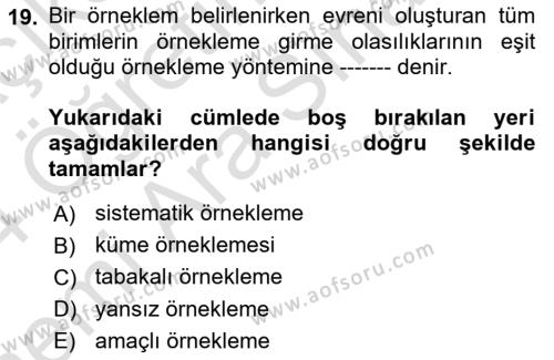 Halkla İlişkiler Araştırmaları Dersi 2023 - 2024 Yılı (Vize) Ara Sınavı 19. Soru