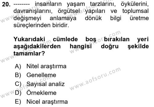 Halkla İlişkiler Araştırmaları Dersi 2023 - 2024 Yılı (Vize) Ara Sınavı 20. Soru