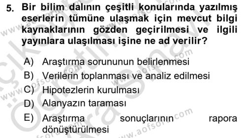 Halkla İlişkiler Araştırmaları Dersi 2023 - 2024 Yılı (Vize) Ara Sınavı 5. Soru