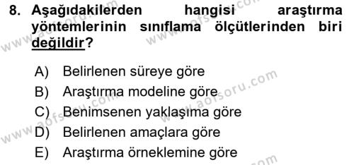 Halkla İlişkiler Araştırmaları Dersi 2023 - 2024 Yılı (Vize) Ara Sınavı 8. Soru