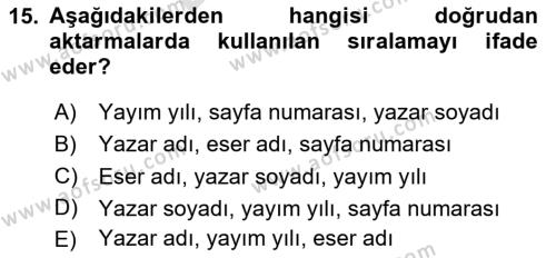 Halkla İlişkiler Araştırmaları Dersi 2023 - 2024 Yılı (Final) Dönem Sonu Sınavı 15. Soru