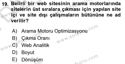 Halkla İlişkiler Araştırmaları Dersi 2023 - 2024 Yılı (Final) Dönem Sonu Sınavı 19. Soru