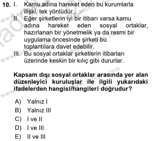 İtibar Yönetimi Dersi 2022 - 2023 Yılı (Vize) Ara Sınavı 10. Soru