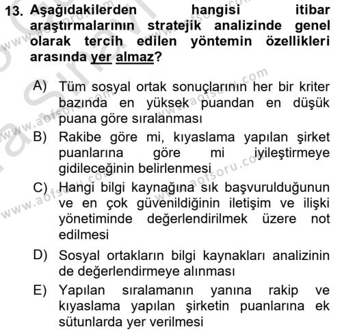 İtibar Yönetimi Dersi 2022 - 2023 Yılı (Vize) Ara Sınavı 13. Soru