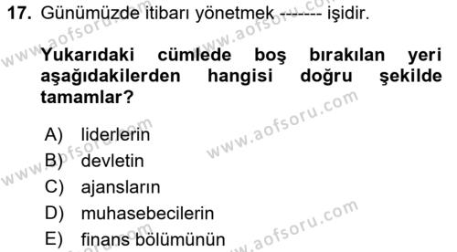 İtibar Yönetimi Dersi 2022 - 2023 Yılı (Vize) Ara Sınavı 17. Soru