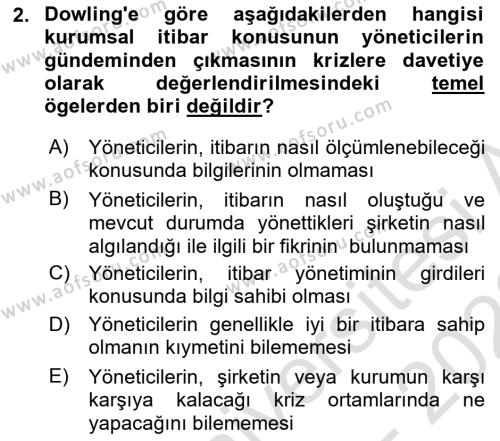 İtibar Yönetimi Dersi 2022 - 2023 Yılı (Vize) Ara Sınavı 2. Soru