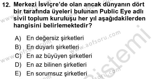 İtibar Yönetimi Dersi 2022 - 2023 Yılı Yaz Okulu Sınavı 12. Soru