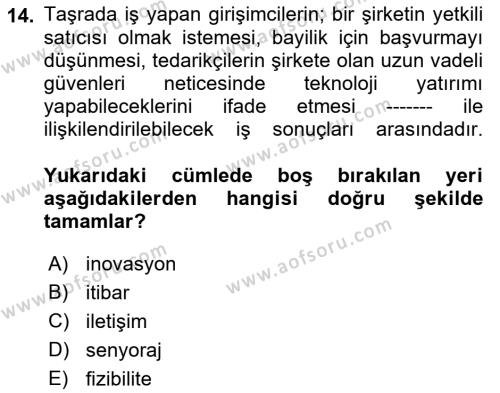 İtibar Yönetimi Dersi 2022 - 2023 Yılı Yaz Okulu Sınavı 14. Soru