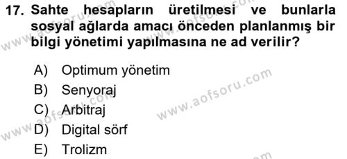 İtibar Yönetimi Dersi 2022 - 2023 Yılı Yaz Okulu Sınavı 17. Soru