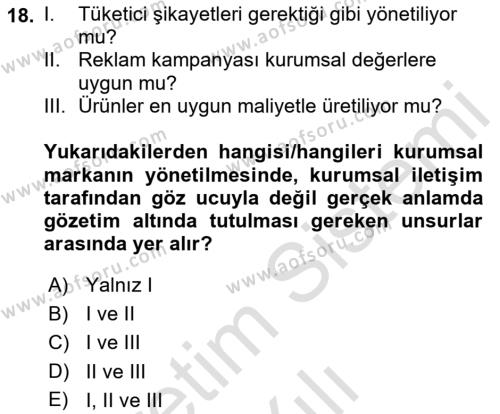 İtibar Yönetimi Dersi 2022 - 2023 Yılı Yaz Okulu Sınavı 18. Soru