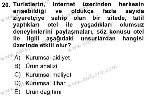 İtibar Yönetimi Dersi 2022 - 2023 Yılı Yaz Okulu Sınavı 20. Soru