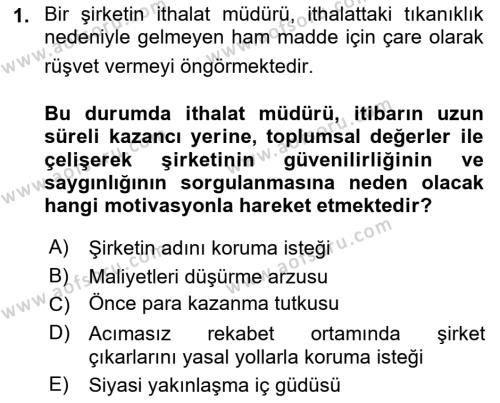 İtibar Yönetimi Dersi 2023 - 2024 Yılı (Vize) Ara Sınavı 1. Soru