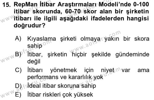 İtibar Yönetimi Dersi 2023 - 2024 Yılı (Vize) Ara Sınavı 15. Soru