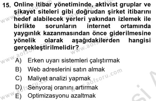 İtibar Yönetimi Dersi 2023 - 2024 Yılı (Final) Dönem Sonu Sınavı 15. Soru