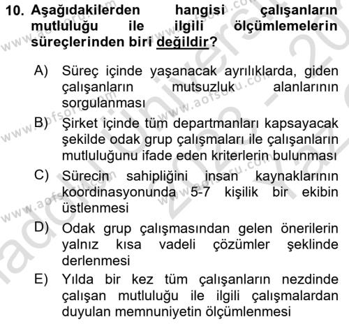 İtibar Yönetimi Dersi 2023 - 2024 Yılı Yaz Okulu Sınavı 10. Soru