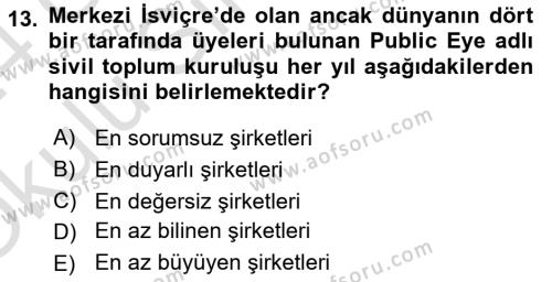 İtibar Yönetimi Dersi 2023 - 2024 Yılı Yaz Okulu Sınavı 13. Soru