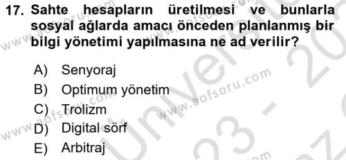 İtibar Yönetimi Dersi 2023 - 2024 Yılı Yaz Okulu Sınavı 17. Soru