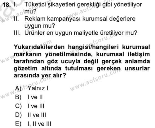 İtibar Yönetimi Dersi 2023 - 2024 Yılı Yaz Okulu Sınavı 18. Soru