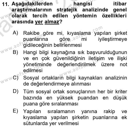 İtibar Yönetimi Dersi 2024 - 2025 Yılı (Vize) Ara Sınavı 11. Soru