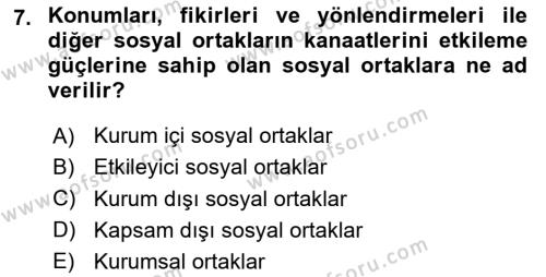 İtibar Yönetimi Dersi 2024 - 2025 Yılı (Vize) Ara Sınavı 7. Soru