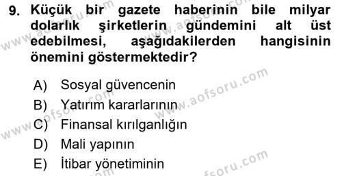 İtibar Yönetimi Dersi 2024 - 2025 Yılı (Vize) Ara Sınavı 9. Soru