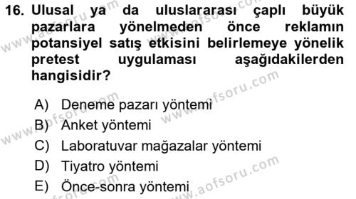 Reklam Kampanya Analizi Dersi 2023 - 2024 Yılı (Final) Dönem Sonu Sınavı 16. Soru